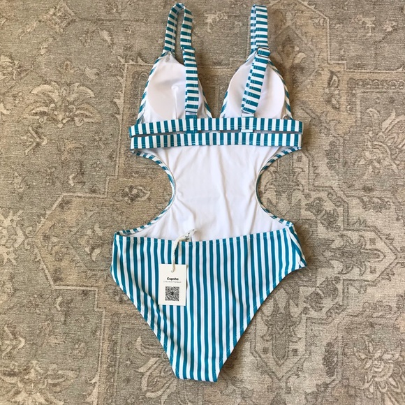 NWT CUPSHE Teal Stripe Monokini - Picture 7 of 9